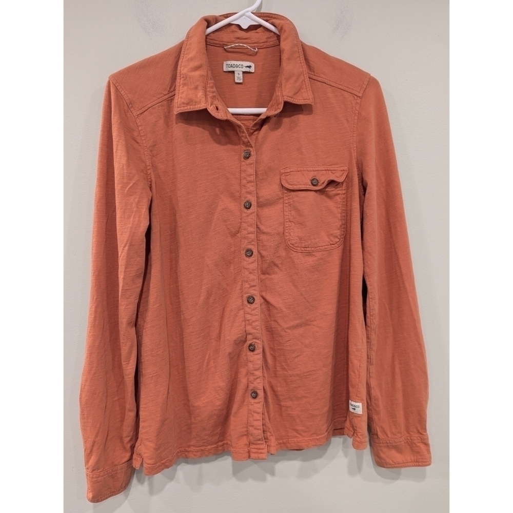Toad&Co Orange Primero Long Sleeve Button Down Organic Cotton Shirt Size Small
